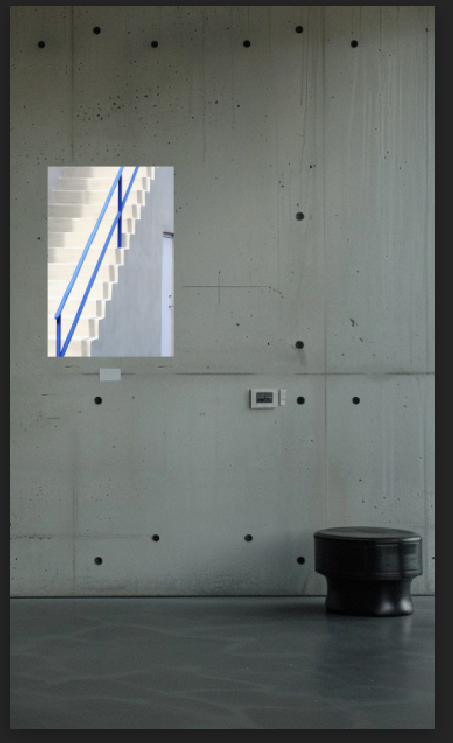Blue Rail 24 x 36 inch acrylic print shown to scale in a contemporary interior