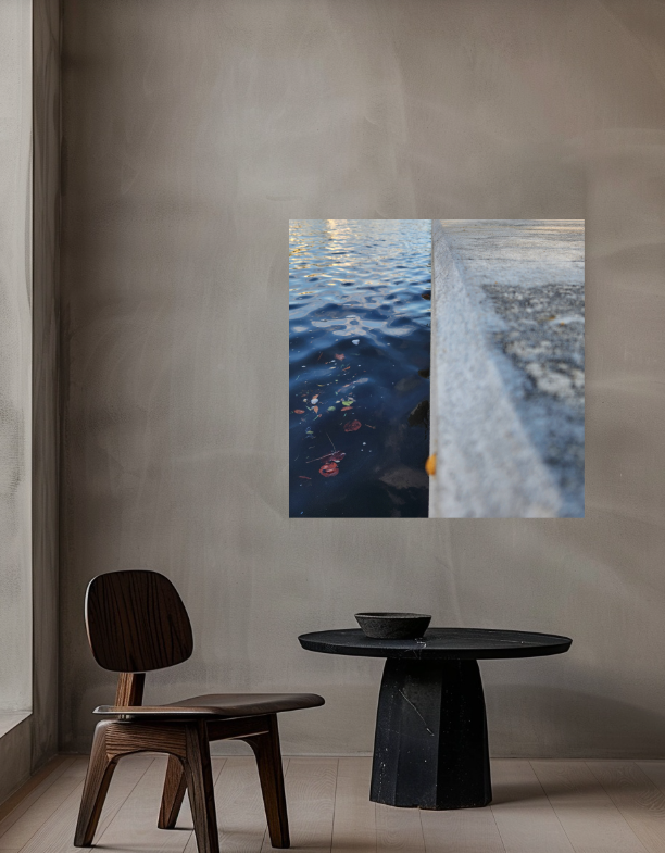 Concrete Drift 40 × 40 inch acrylic print shown to scale in a contemporary interior
