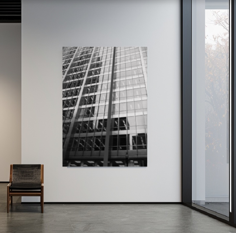 Corporate Skin 40 × 60 inch acrylic print shown to scale in a contemporary interior
