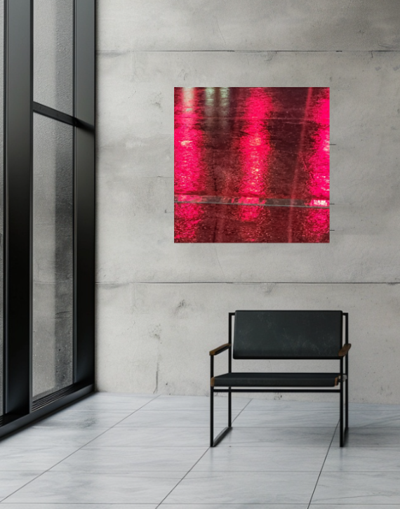 Signal Wash 30 × 30 inch acrylic print shown to scale in a contemporary interior