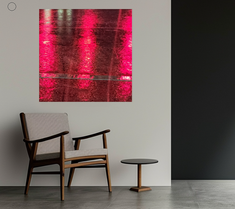 Signal Wash 40 × 40 inch acrylic print shown to scale in a contemporary interior