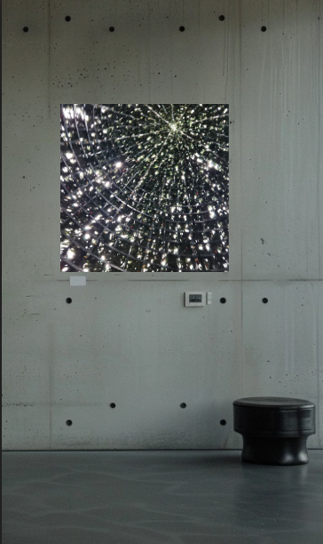 Starfield Vault 40 × 40 inch metal print shown to scale in a contemporary gallery interior